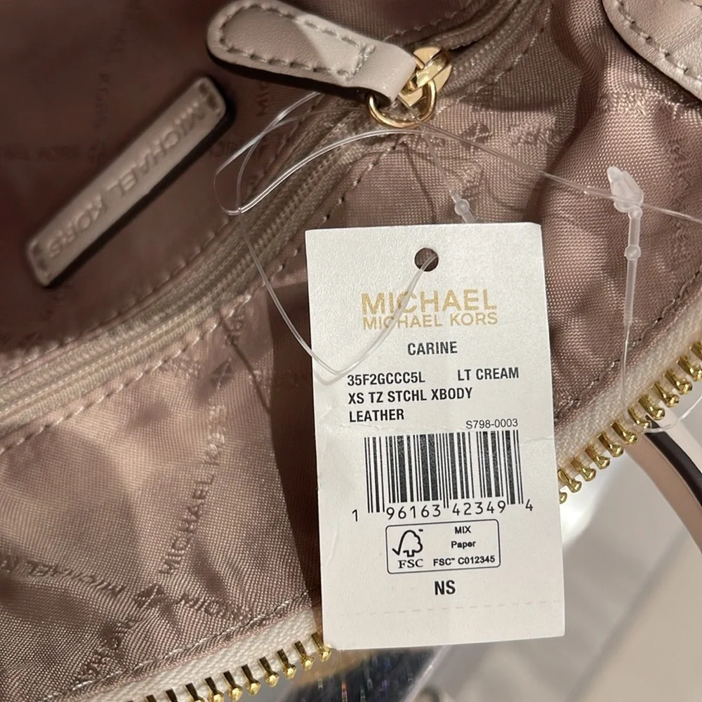 Michael Kors Carine Extra-Small Pebbled Leather Satchel Crossbody 
Light Cream - Picture 5 of 16